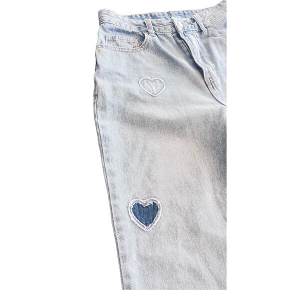 SHEIN ICON Heart embroidered Print Straight Leg Boyfriend jeans size M - Picture 4 of 10